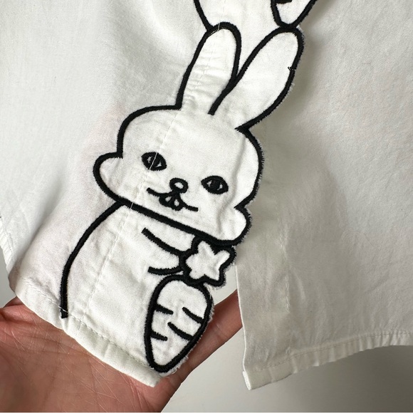 Kitschy Embroidered Rabbit with Crochet Carrot Dopamine Dressing Kawaii Blouse - Picture 7 of 9